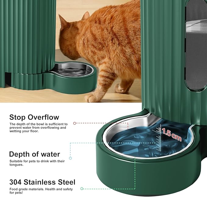 Gardner Pet Automatic Gravity Cat Food Feeder and Water Dispenser Stainless Steel Two-in-One Set Large Capacity Dispenser for Pets Dogs, Puppies, Kittens-(0.8 Gallons x 2)