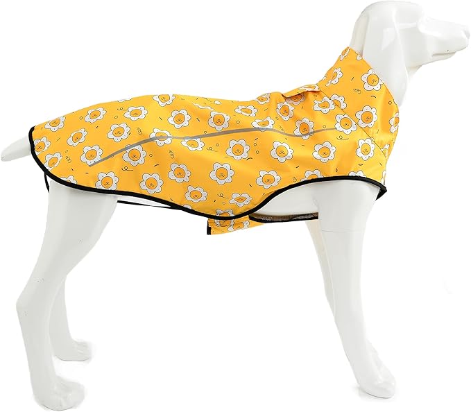 Mile High Life Dog Raincoat, Adjustable Waterproof Reflective Rain Jacket for Small Medium Large Dogs, Lightweight Breathable Pet Rain Coat with Leash Hole(Yellow Sun,M Chest 26-32")