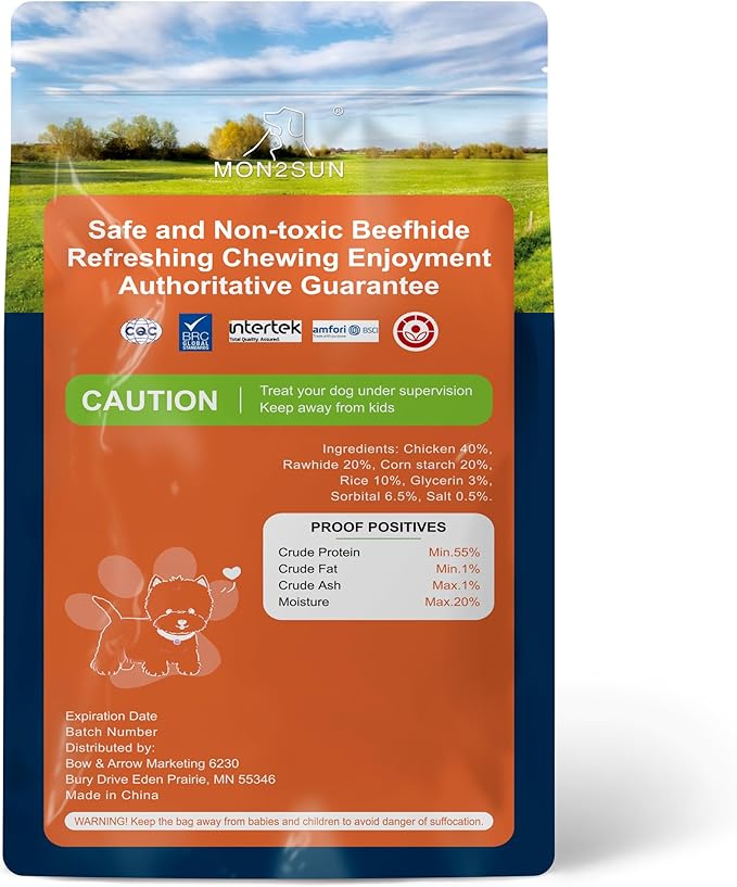MON2SUN Dog Treats, 9oz Mini Rawhide Chews, Chicken Dumbbells with Rice for Small Dogs & Toy Breed, Crunchy and Healthy (2.5 Inch 17 Count)