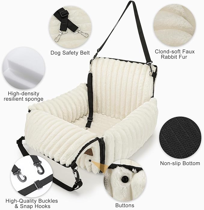 MIXJOY 6-in-1 Dog Car Seat for Small/Medium Dogs up to 25 lbs, Multi-Functional Dog Carrier for Car with Detachable Washable Cover, Pet Travel Bed with Clip-On Safety Leash, Beige