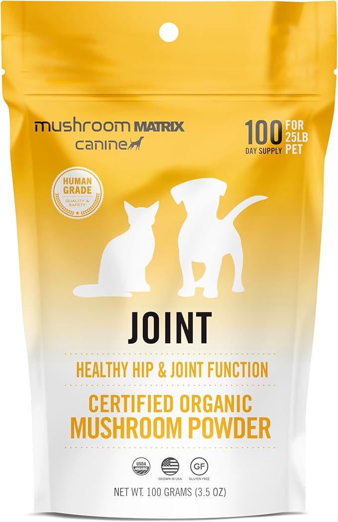 Om Mushroom Matrix Pet - Canine | Joint & Hip Function | USA Grown Human-Grade Organic Mushroom Powder Pet Supplement | Promotes Resilient Bones & Joints for Dogs & Cats | 100 Grams, 3.5 oz