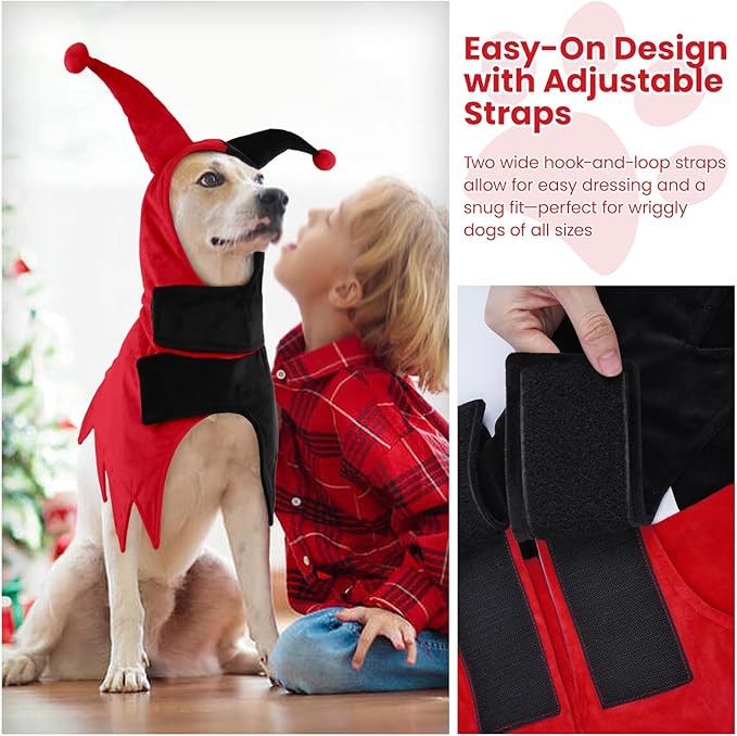 QBLEEV Dog Halloween Costume, Funny Party Circus-Inspired Cosplay with Hood & Cape, Winter Warm Pullover Clothes for Cold Weather, Adjustable Pet Outfit Hoodie for Small Medium Large Dogs