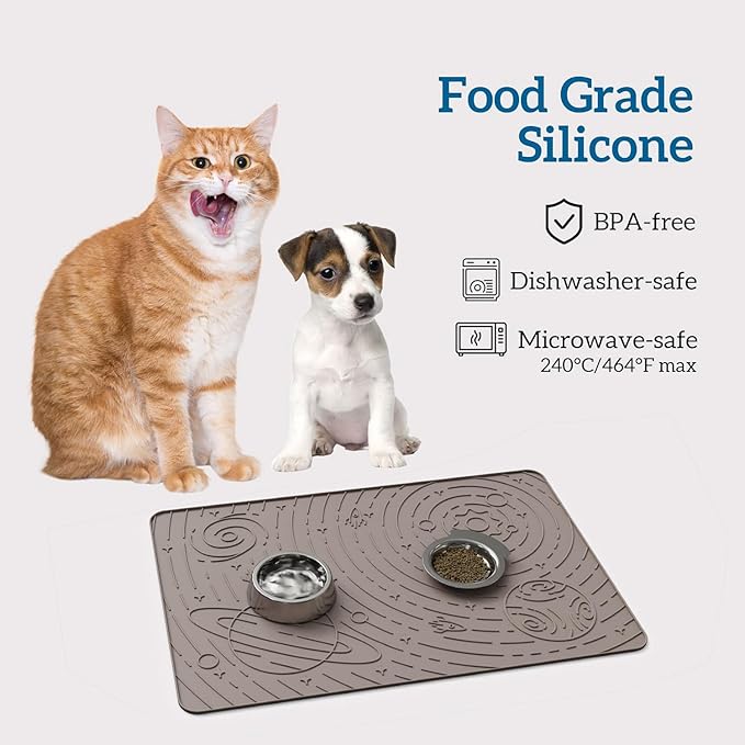 OHMO Dog Food Mat, Silicone Waterproof Cat Food Mat, Non-Skid Spill Proof Pet Feeding Mat for Food and Water, Easy to Clean Dog Placemat(Beige, 18.9" x 11.8")