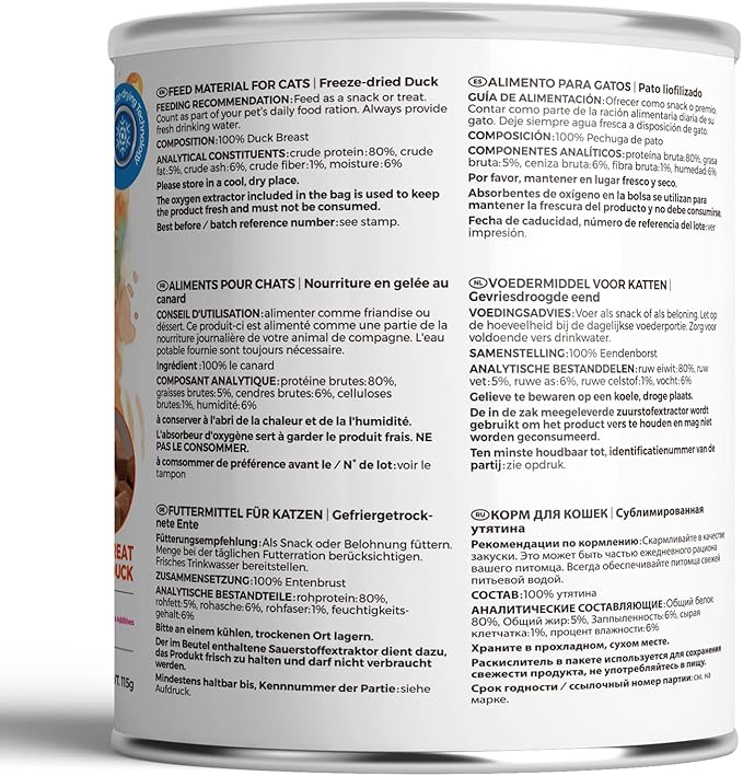 RA NOVA Freeze Dried Cat Treats - 100% Duck Breast Grain Free Raw - Natural Balance Limited Ingredient High Protein Cat Snack 115g/4.1oz - Picky Eater Challenger