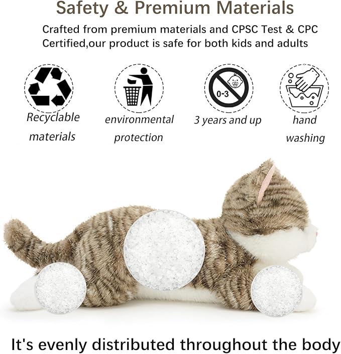 19 inch 3 Lbs Cat Weighted Stuffed Animals, Realistic Weighted Cat Stuffed Animal, Sensory Comfort Plush Throw Pillow, Soft Kawaii Stuffed Kitty Plush Toy Gift for Adults Kids Youth