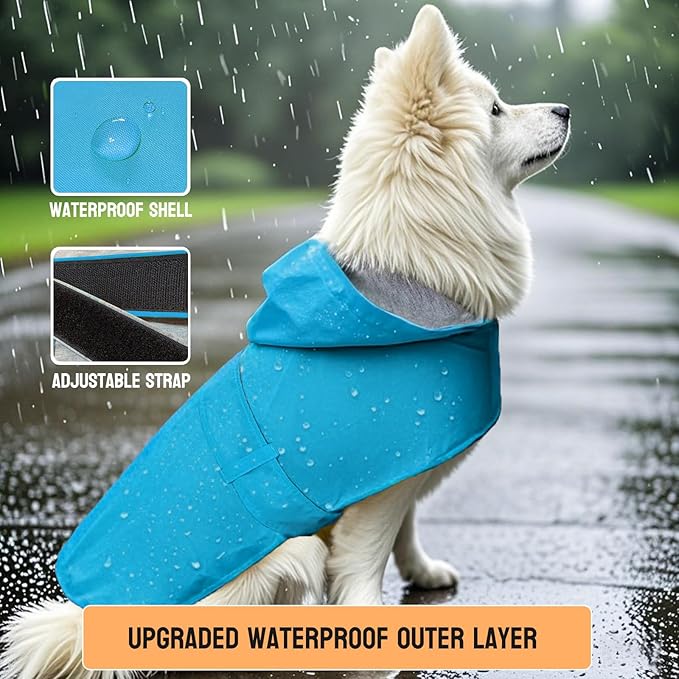 Dog Raincoat Small Dog Rain Jacket Poncho Waterproof Pet Rain Suit for Puppy Small Dogs Cats Double Layer Warm Lining Hooded Leash Hole Adjustable,Blue,XS