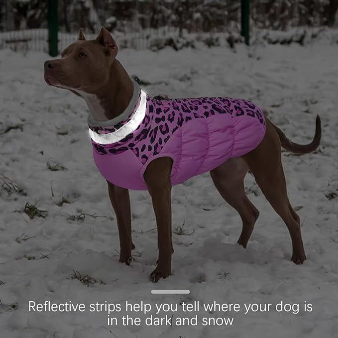 FUAMEY Dog Coat for Small Dogs,Waterproof Dog Winter Jacket with Harness Built in Puppy Cold Weather Coats Reflective Pet Vest with Zipper Warm Fleece Dogs Snowsuit Windproof Pink Leopard XS