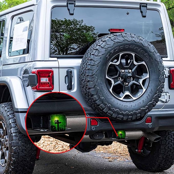 Halloween Tow Trailer Hitch Cover Plug Insert, Grunge Halloween Pumpkin Cross Grave Receiver Hitch Cover Tow Hitch Covers Compatible with Most Auto Cars Trucks for 2 Inch Receivers, Green