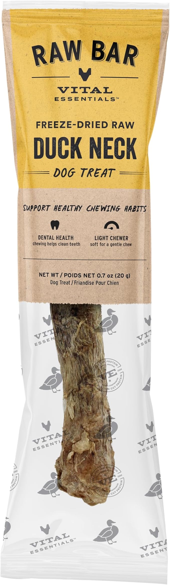 Vital Essentials Freeze-Dried Raw Duck Neck Dog Treat & Natural Chew, 1-Pack | Single Ingredient Dog Treat for Light Chewers | Made in USA