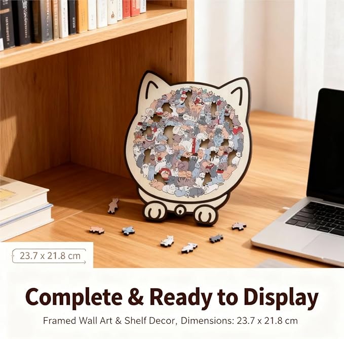 135-Piece Wooden Jigsaw Puzzle, Cat Shaped Puzzle for Home Decor, Cute Animal & Macaron Color Art, Framed Morandi Style Wall Decoration Gift (Maurice Color)