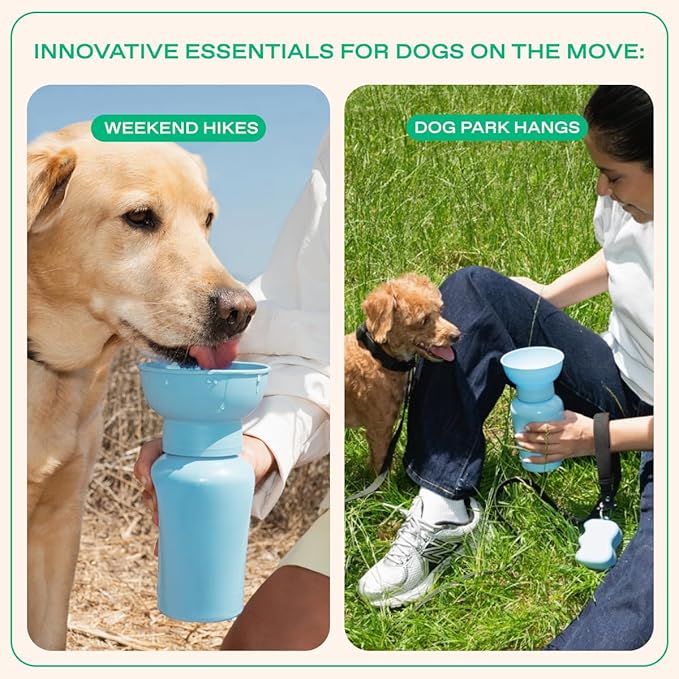Springer by Springland Flip Portable Dog Water Bottle with Foldable Food Grade Silicone Bowl - 20 Ounce Travel Dog Water Bottle Ideal for Camping - Easy Squeeze Hydration & Release to Drain