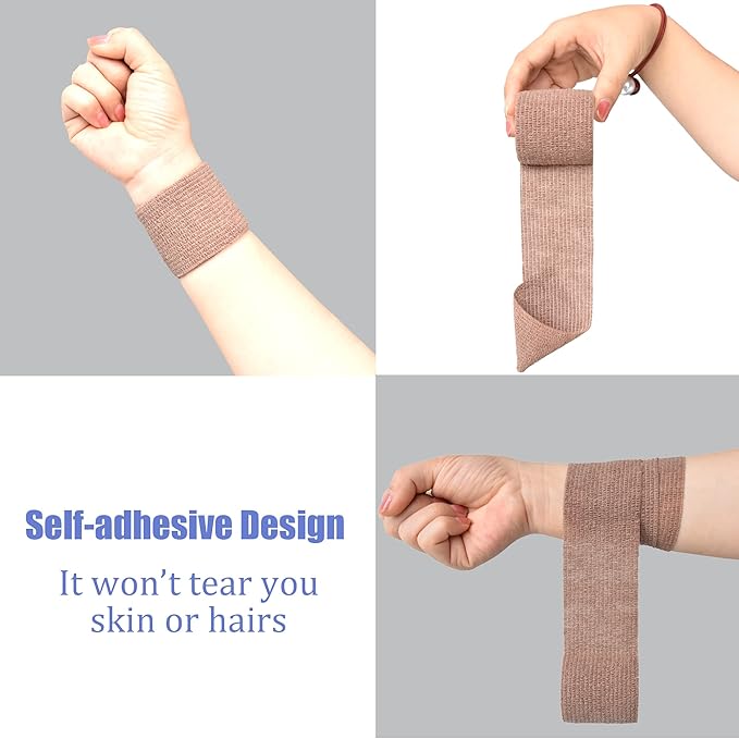 9 Pack 2" x 5 Yards Self Adhesive Bandage Wrap Self Stick Wrap for Ankle, Wrist, Finger, Sports, Breathable Cohesive Vet Tape for Pets (Brown)