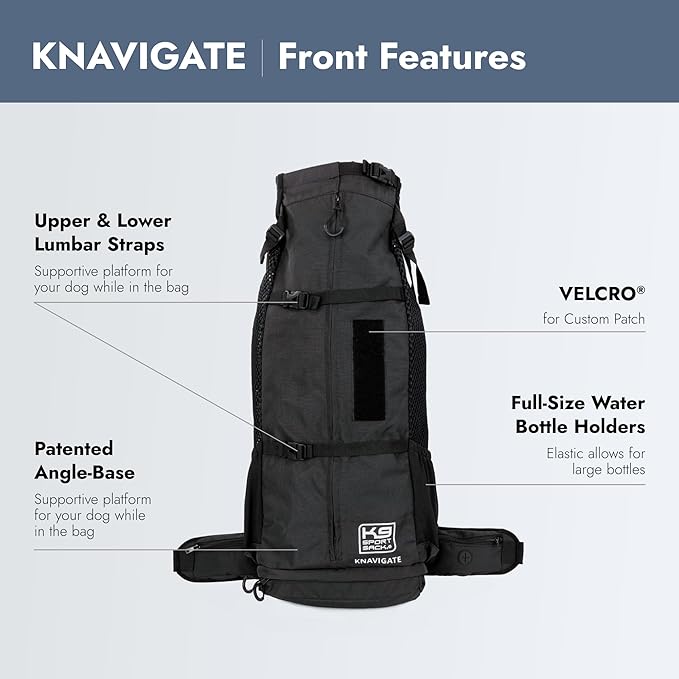 K9 Sport Sack Knavigate - X-Large, Midnight Black - Ideal for Dogs with 23-25” Back Length - Adjustable, Backpack-Style Carrier with Internal Frame & Padded Hip Belt