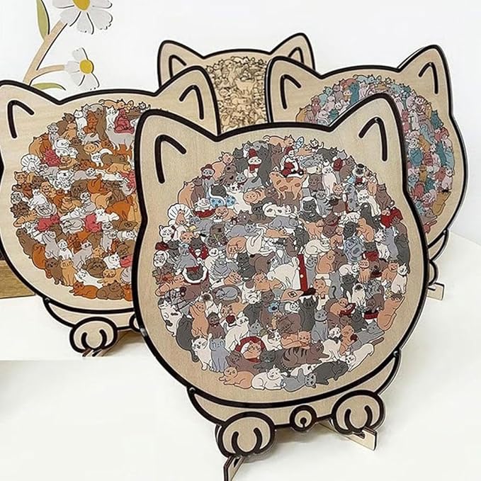 135-Piece Cat Shaped Wooden Jigsaw Puzzle - Mailard/Macaron/Wooden/Morandi-Colored Wood Puzzle, Cute Animal Cats Wood Puzzles Gift for C-at Lovers Home & Relaxation (Macaron)