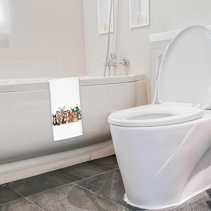 Christmas Dog Kitchen Hand Towels for Bathroom, Dog Dish Towels Tea Towels for Kitchen Decor, Christmas Kitchen Bathroom Decor, 16x24 Inches