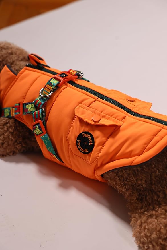 Generic Pawlook Dog Raincoat with Chest Leash and Collar, Reusable Waterproof Pet Coat for Small Dogs, Medium Dogs, Large Dogs (Orange, Small)