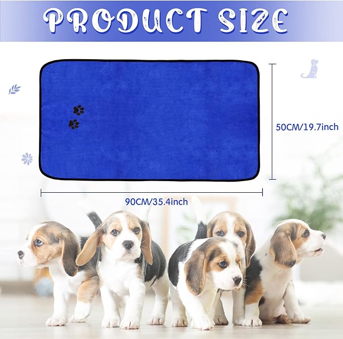 Tegeme 4 Pack Dog Towels for Drying Microfiber Soft Absorbent Pet Bath Towel Dog Drying Grooming Cloth with Embroidered Paw for Pet Cat Bathing Grooming(35 x 20 Inch,Deep Blue)