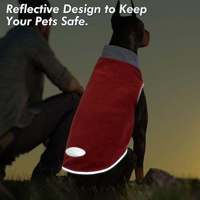 cyeollo 2 Pack Dog Sweater Sweatshirt Stretchy Fleece Vest Pullover Dog Jacket with Reflective Stripe Lightweight Pet Coats Sweaters for Small Dogs Grey & Red