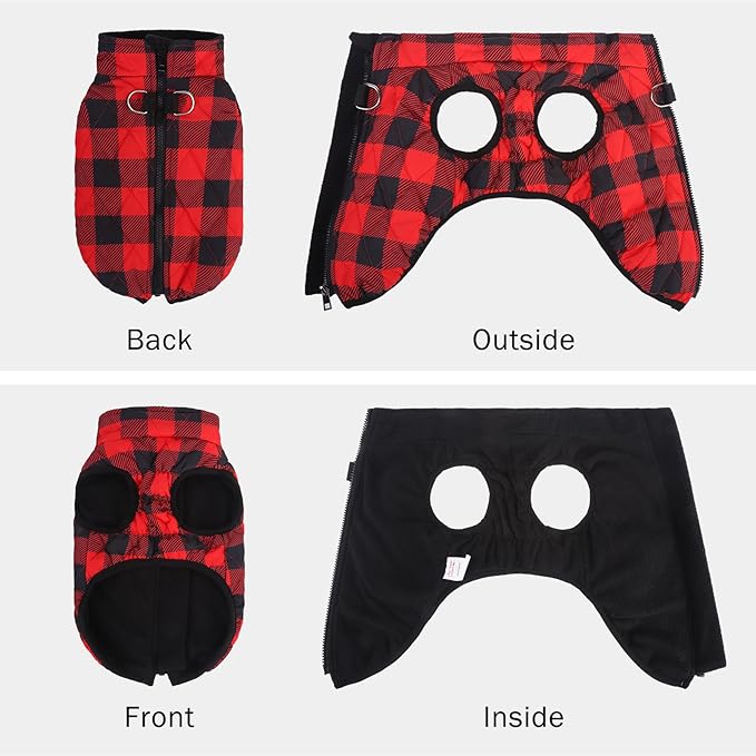 SCENEREAL Warm Puppy Jacket with Built-in Harness for Small/Medium Dogs, Waterproof Winter Coat with Zipper, Fleece Puffer Vest for Cold Weather, Windproof Snow Clothes