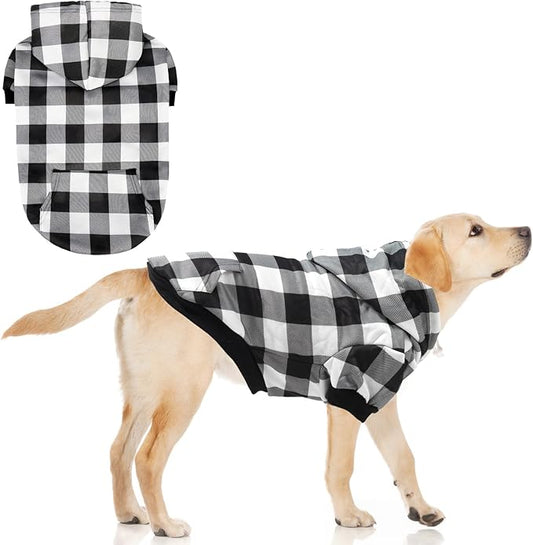 KOOLTAIL Plaid Dog Hoodie for Small Medium Large Dogs - Pet Clothes Sweater with Hat and Pocket for Cold Weather Winter, Warm Soft Hooded Sweatshirt Coat Outfit for Puppy Cats Girls Boys White L