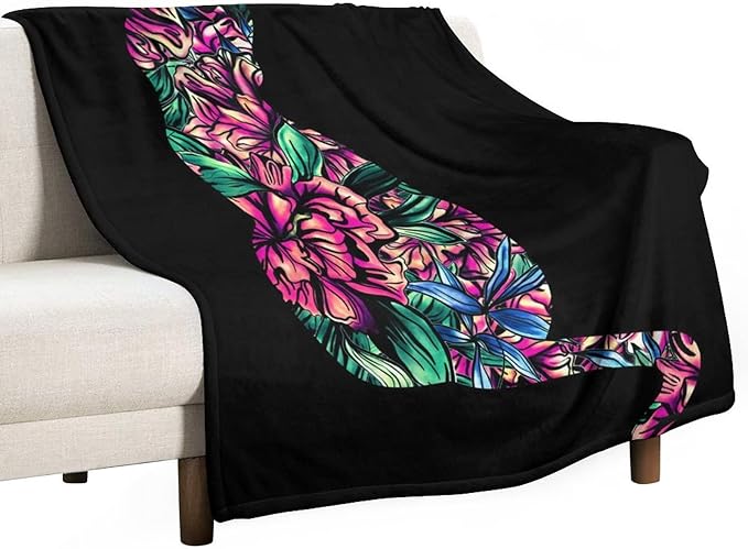 Cat Blanket Gifts - 50"x60" Cute Throw Blanket for Adults Kids - Black Soft Plush Throws for Bed, Couch & Travel