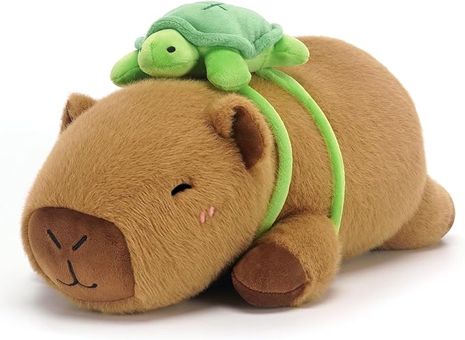 SQEQE Weighted Stuffed Animals Capybara with Turtle Backpack, Weighted Capybara Plush, Cute Plushies Pillow Toy for Bed Time, Christmas & Valentines Gift 23.6 Inch 3.8 Lbs