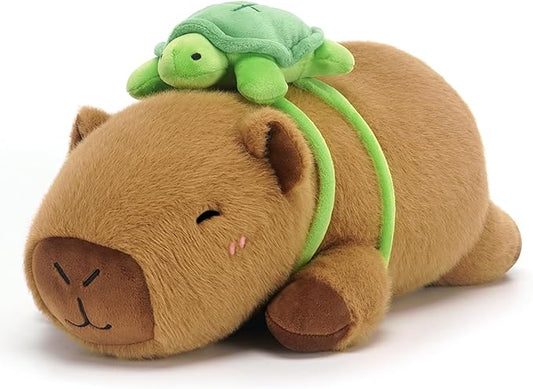 SQEQE Weighted Stuffed Animals Capybara with Turtle Backpack, Weighted Capybara Plush, Cute Plushies Pillow Toy for Bed Time, Christmas & Valentines Gift 23.6 Inch 3.8 Lbs
