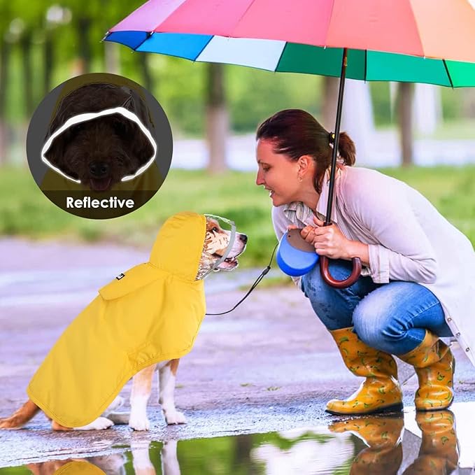 Lukovee Dog Raincoat, Adjustable Dog Rain Jacket with Clear Hooded Double Layer for Large Medium Small Dogs Puppies, Waterproof Rain Coat Poncho with Reflective Storage Pocket & Rim (Yellow, L)
