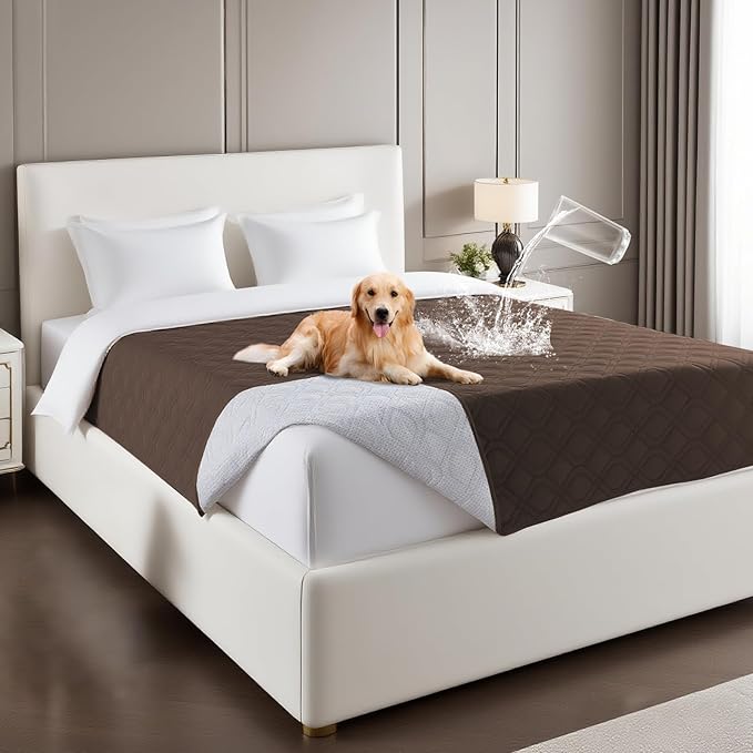 PrinceDeco Waterproof Blanket Dog Bed Cover with Non-Slip Back Pet Blanket for Furniture Bed Couch Sofa(52x82 Inch,Brown)