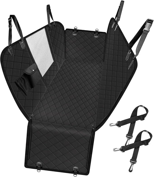 Femuar Dog Car Seat Cover, Waterproof Nonslip Pet Seat Cover for Back Seat with Storage Pockets Mesh Visual Window, Scratch Proof Pet Dog Seat Cover Hammock for Cars Trucks and SUVs, XL-Black