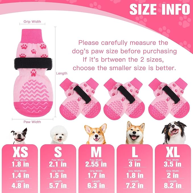 EXPAWLORER 6Pcs Anti Slip Dog Socks to Prevent Licking Paws, Dog Shoes for Winter, Double Sides Dog Boots & Paw Protectors Booties for Hardwood Floors with Grippers Small Medium Large Senior Dogs, S