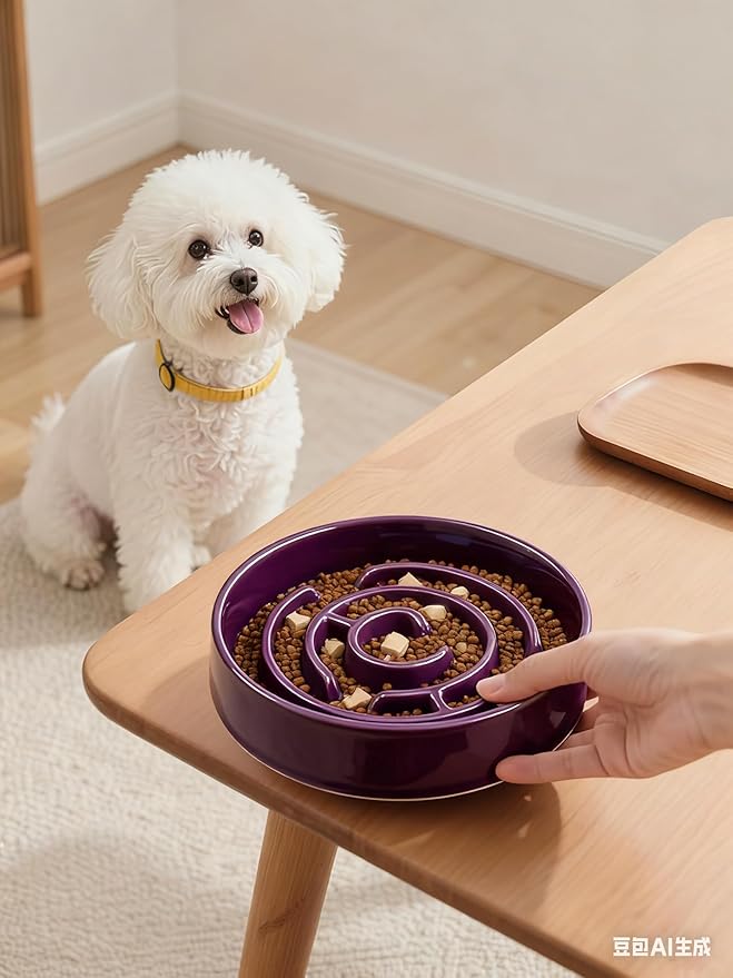 Ceramic Slow Feeder Dog Bowls with Anti-Slip, Slow Feeder & Non-Slip Design, Boredom and Anxiety Reducer, Suitable for All Breed Dogs and Cat (Ceramic-Purple)