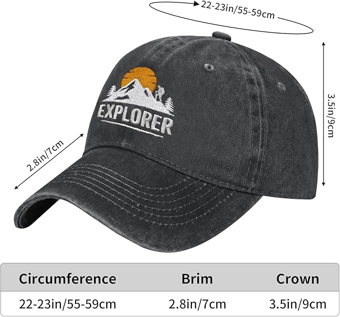 DEKIFNHG Explorer Mountain Baseball Cap for Men Women, Funny Adjustable Cotton Embroidered Dad Hat
