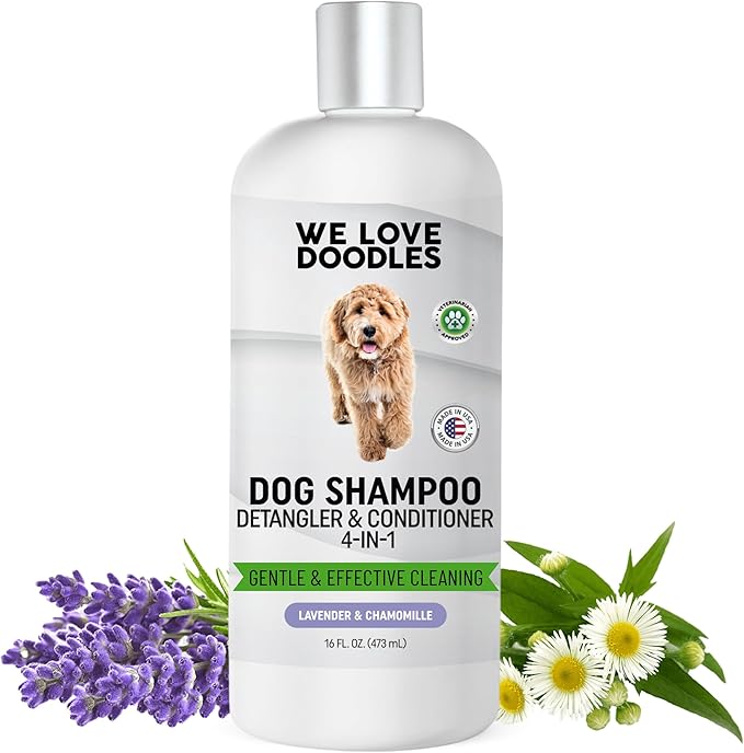 Dog Shampoo, Conditioner & Detangler - Best Shampoo for Goldendoodles, Poodles & Doodles - for Matted Pet Hair - Sensitive Skin Shampoo for Puppies - Made in The USA, 16OZ (Lavender)