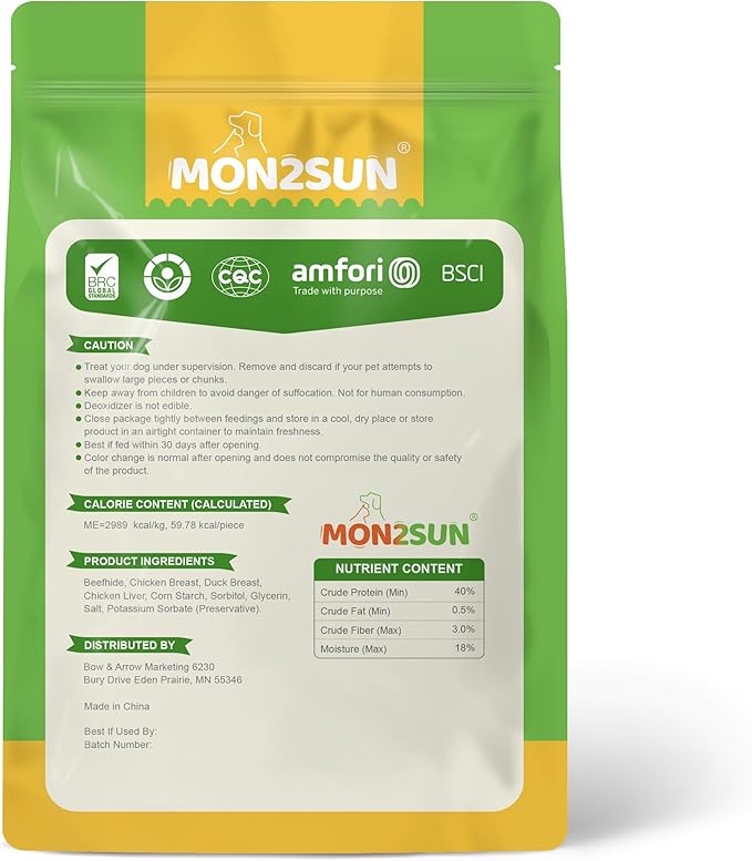 MON2SUN Dog Treats, Triple Flavor 5 Inch Chicken Liver Duck and Chicken Wrapped Rawhide Snacks for Small and Medium Dogs, 21.16 Oz (30 Count-Pack of 1)