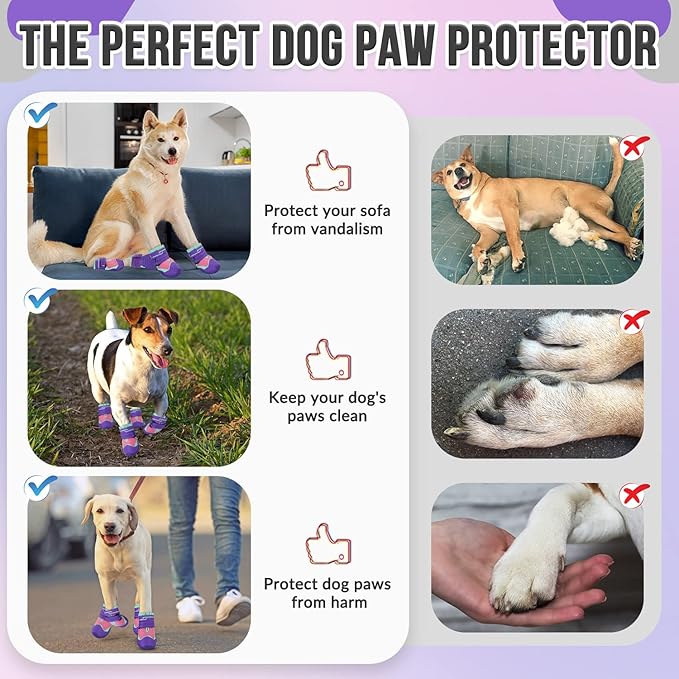 SlowTon Dog Shoes for Large Small Medium Dogs - Breathable Dog Boots for Summer Hot Pavement, Paw Protector for Outdoor Walking Winter Snow, Anti-Slip Rubber Dog Booties for Hardwood Floor (PIPU, 3)