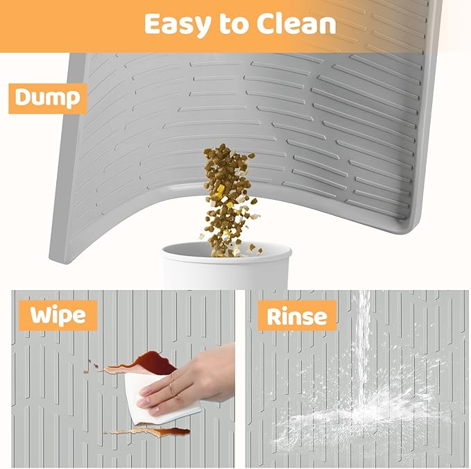 Silicone Cat & Dog Food Mat, 24" x 17" Large Pet Feeding Mat for Cats and Dogs Bowl, Pet Placemat for Food and Water with Raised Edge, Waterproof, Leakproof (Grey)