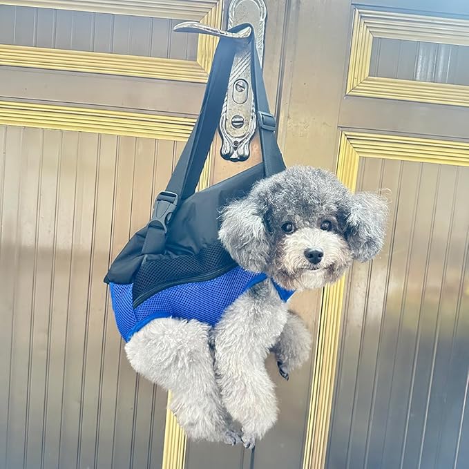 Pet Dog Carrier Backpack, Portable Breathable Mesh Chest Carrier, Polyester Woven Double Shoulder Pet Bag for Outdoor Adventures (SkyBlue, Large)