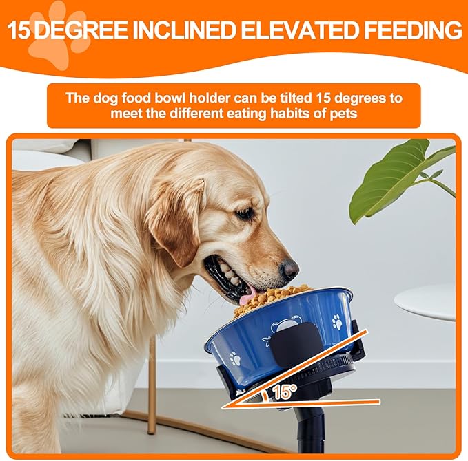 Elevated Dog Bowls 3 Height Adjustable Raised Bowl Stand with 42oz Stainless Steel Dog Food Bowls Tiltable Dogs Feeder Adjusts to 5.5",9.45",13.2" Non-Slip for Small Medium Large Dogs