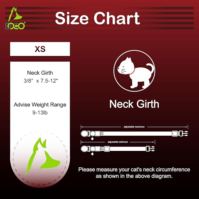 DOCO Cat Collar Breakaway Safety Buckle - Reflective Kitten Collar with Bell, Adjustable Nylon Strap for Kittens & Adult Cats - Pink, Neck Girth - 3/8" x 7.5-12", Weight Up to - 13lb