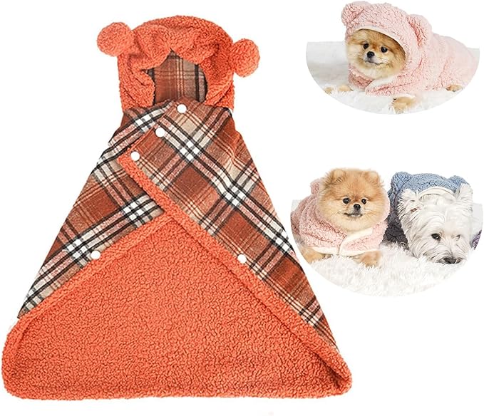 Pet Cape Blanket,Wearable Dog Robe, Non-Slip Backing, Hooded Cape Blanket for Dogs and Cats (Orange, Medium)