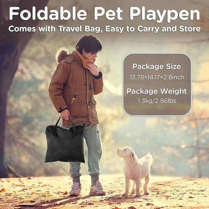 Foldable Pet Kitten Playpen, Upgrade Waterproof Portable Cat Dog Playpen Kennel Tent for Small Dog Cat, Retractable Shade Cover, Come with Free Carrying Case, Indoor Outdoor Use for Small Pet, Brown