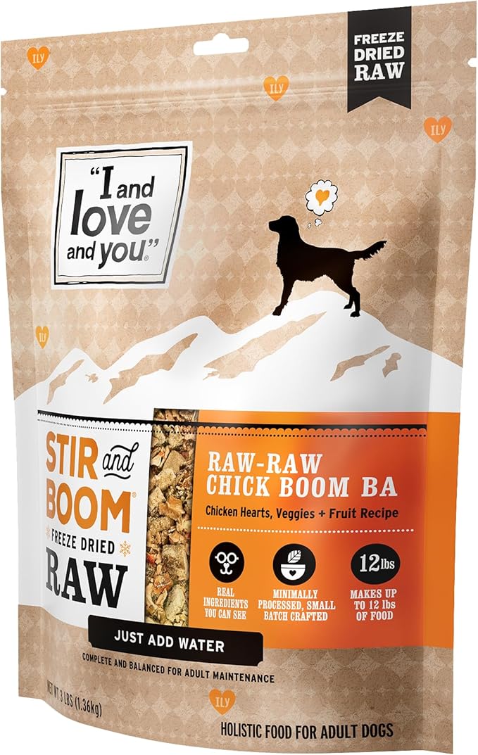 I AND LOVE AND YOU Stir and Boom Dehydrated Freeze Dried Raw Dog Food - Chicken - Grain Free, Real Meat, No Fillers, 3lb Bag