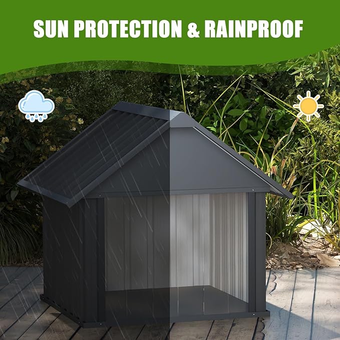 Erinnyees 36 Inch Dog House Outdoor with Door Curtain, Weatherproof Puppy Shelter for Medium Large Dogs with Anti-Chewing Iron Frame, Sturdy and Long-Lasting Dog Tent