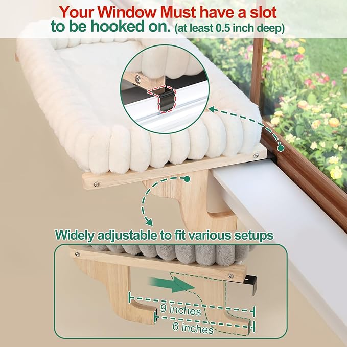 Zakkart SnugCloud Cat Window Perch with 4-Sided Bolster - Orthopedic Cat Hammock for Window Sill - Solid Hardwood & Metal Frame - Window Seat for Pets (Dark Stained Wood w/Gray Bed, Medium)