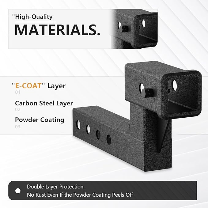 2-Inch Trailer Receiver Hitch Riser & Extender, 4.4" Rise/Drop, Solid Tube, Extension Length Options 5", 6", 8", 9", 7500 lbs Towing Capacity, Matte Black