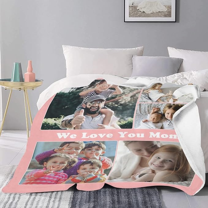 Custom Blanket for MOM, Customizable with Photo Pictures Collage Mother's Day Blankets Gift for Mother, Grandma, Family, Lover, Wife, Sisters, Personalized Customized Women Throws Souvenir