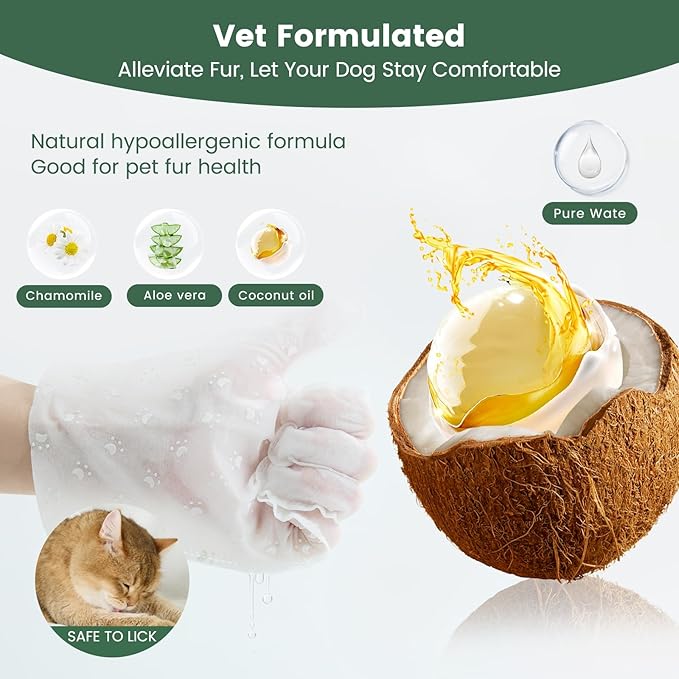 Gardner Pet Extra Thick Pet Glove Wipes for Dogs and Cats, Dog Wipes Cleaning Deodorizing Bath Wipes, Dog Wipes for Paws and Butt, Grooming Cat Wipes, Puppy Wipes, Unscented 8 PCS