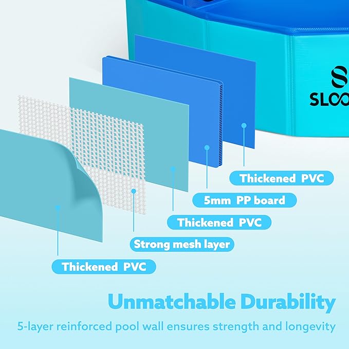 Sloosh Foldable Dog Kiddie Pool - Portable Hard Plastic Doggie Swimming Pool, Anti-Slip Collapsible Pets Bath Tub Suitable for Kids Toddler Indoor Outdoor Backyard Use (Blue, 32" x 8")