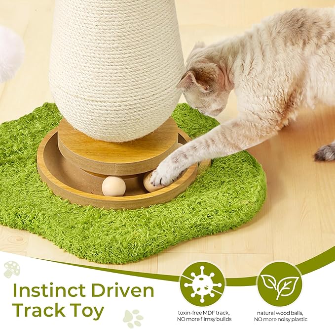 Cat Scratching Post, Mushroom Cat Scratcher with Interactive Ball Track Spring Ball Toys Cute Sisal Scratchers Post for Indoor Adults Kitten with Stable Base